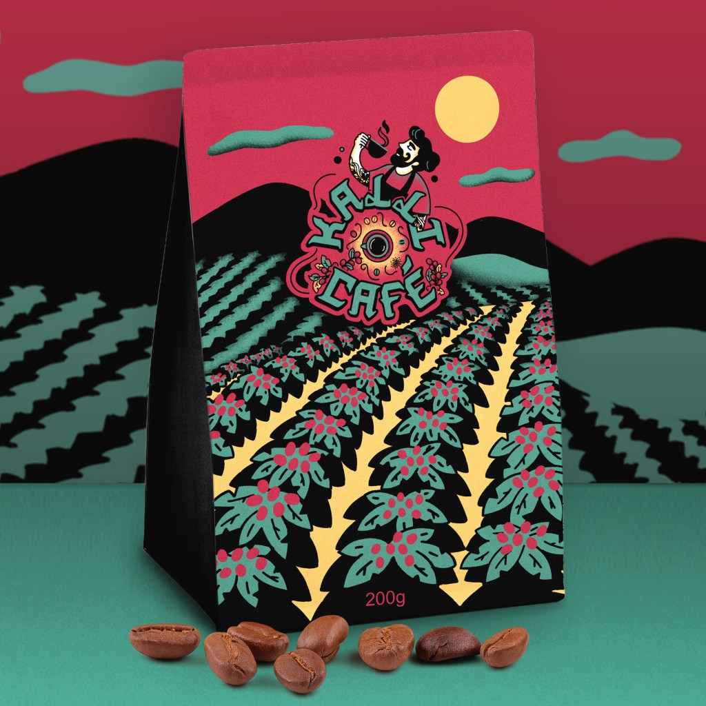 package design landscape coffee beans illustration branding